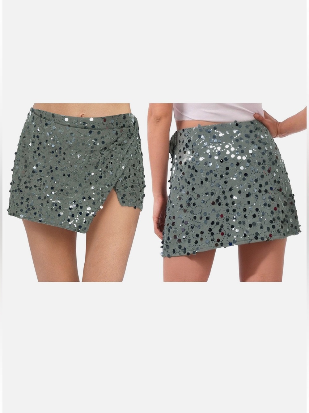 Emerson Lang Green Sequin Cotton Wrap Skort Sz M Festival Sparkly Micro skirt